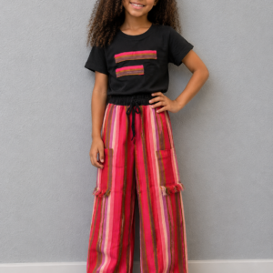 Premium Aso Oke Wide-Leg Pants and Tee Set