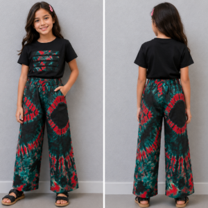 Stylish Girls Ankara Wide-Leg Pants and Top Set