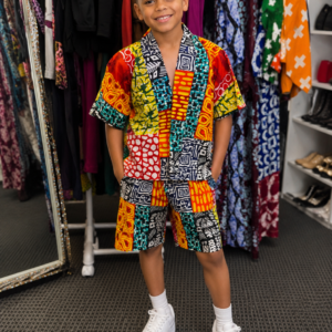 Vibrant Boys Ankara Patchwork Two-Piece Casual Outfit Set