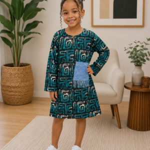 Elegant Girls Ankara Dress with Aso Oke Patch Pocket