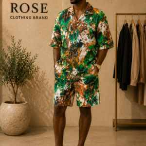 Men’s Tropical Abstract Print Casual Two-Piece Summer Shorts Set