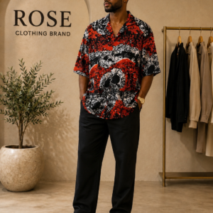 Men’s Premium Abstract Print Short Sleeve Casual Button-Up Shirt
