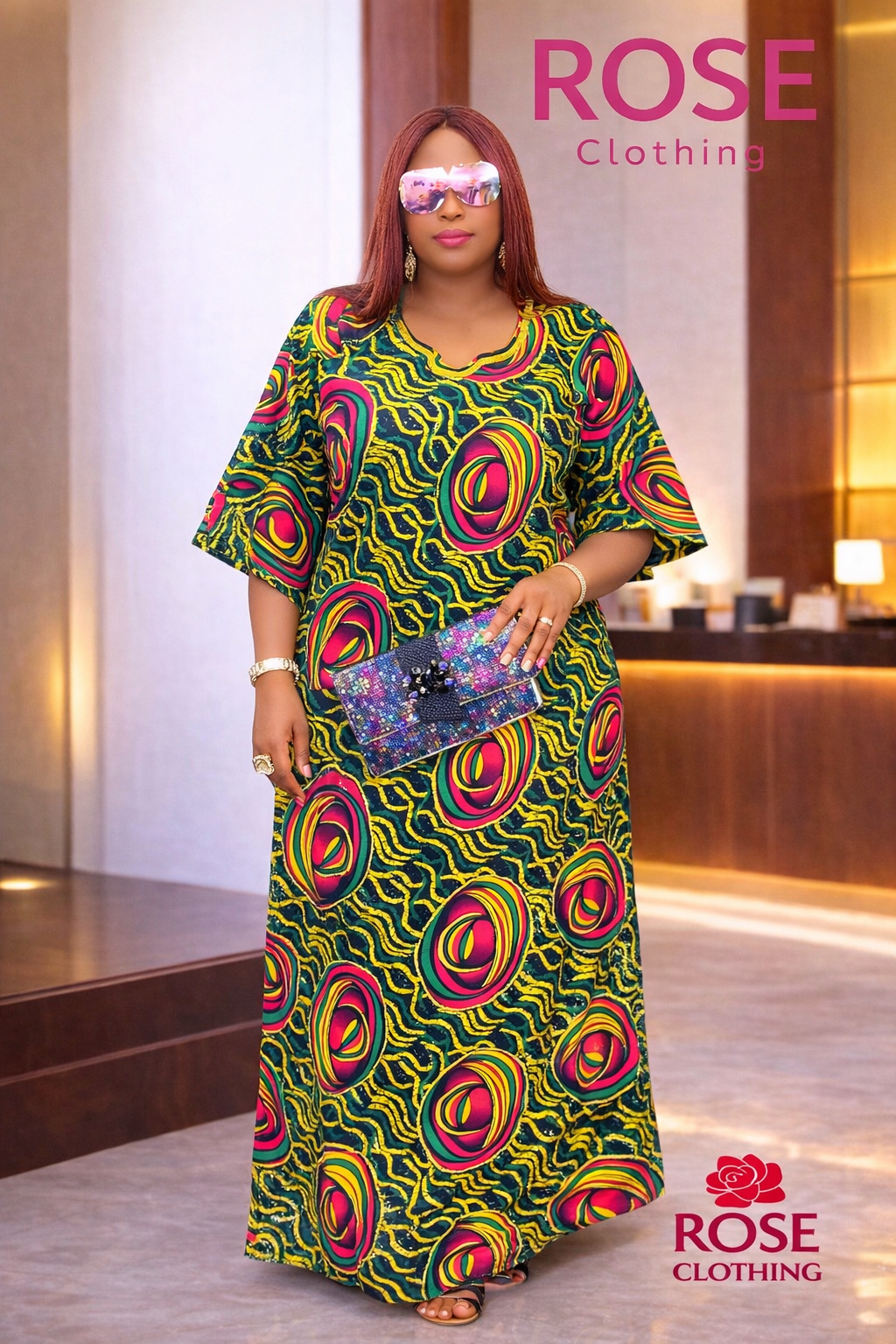 Luxury Ankara Stone Embellished Flowing Maxi Kaftan Dress