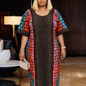Luxury Ankara Stone Embellished Free-Flow Maxi Kaftan Dress